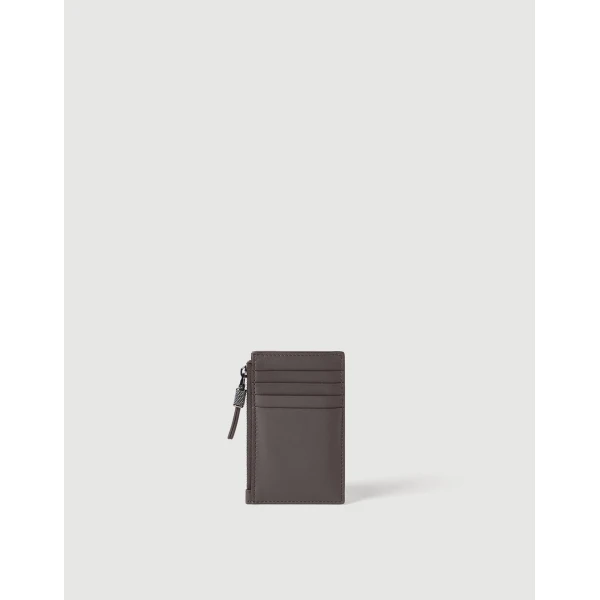 Brunello Cucinelli Calfskin card case with monili in Rust Brown, view 2 | Wallets & Purses | Coveti