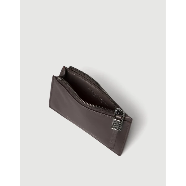 Brunello Cucinelli Calfskin card case with monili in Rust Brown, view 4 | Wallets & Purses | Coveti