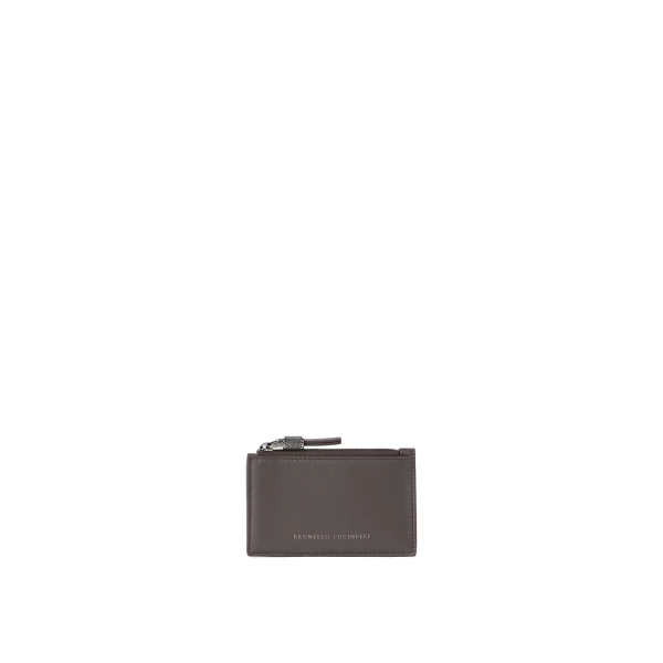 Calfskin card case with monili in Rust Brown
