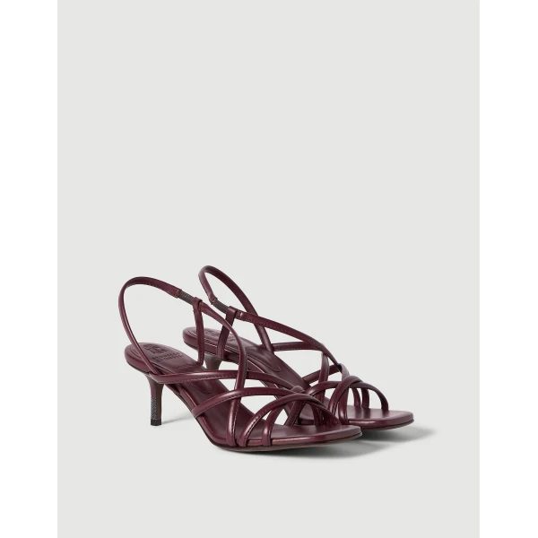 Calfskin city heels with monili in Burgundy - Image 2
