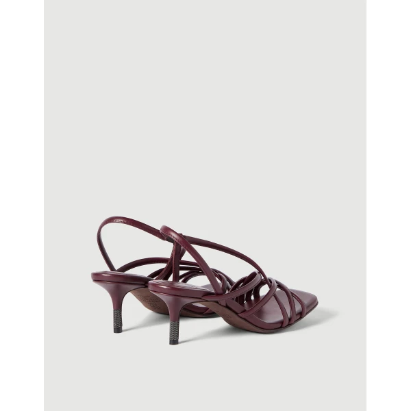 Calfskin city heels with monili in Burgundy - Image 3