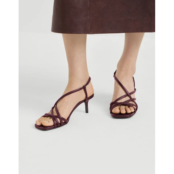 Calfskin city heels with monili in Burgundy - Image 5