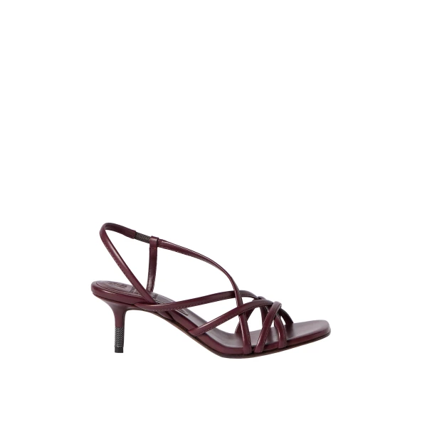 Brunello Cucinelli Calfskin city heels with monili in Burgundy