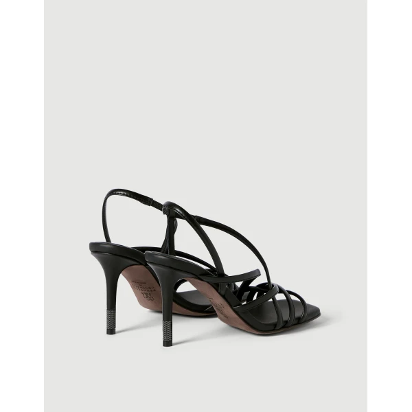 Calfskin heels with monili in Black - Image 3