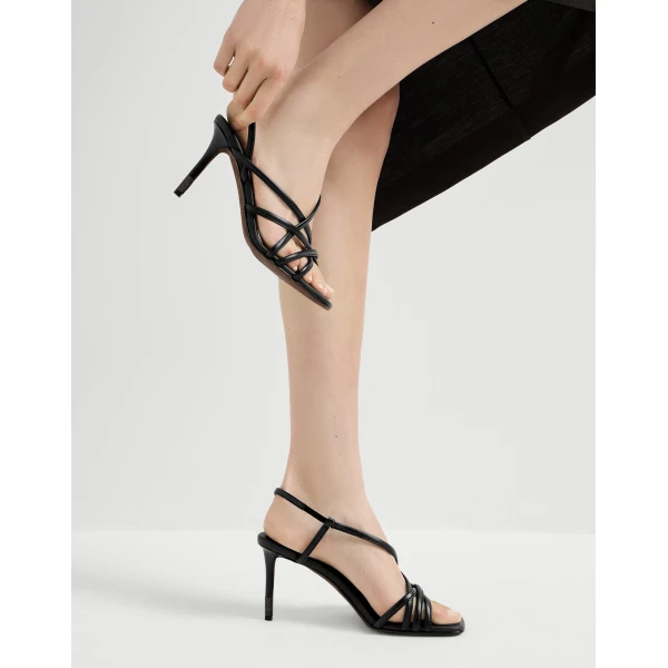 Calfskin heels with monili in Black - Image 5