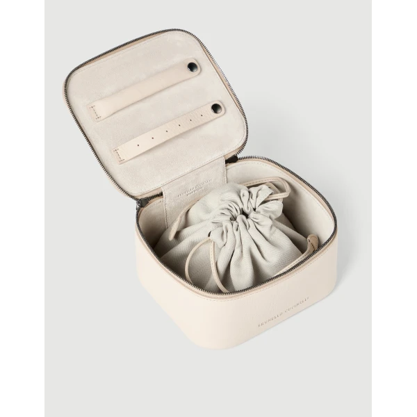 Brunello Cucinelli Calfskin jewelry box with monili in Ivory, view 3 | Accessories | Coveti