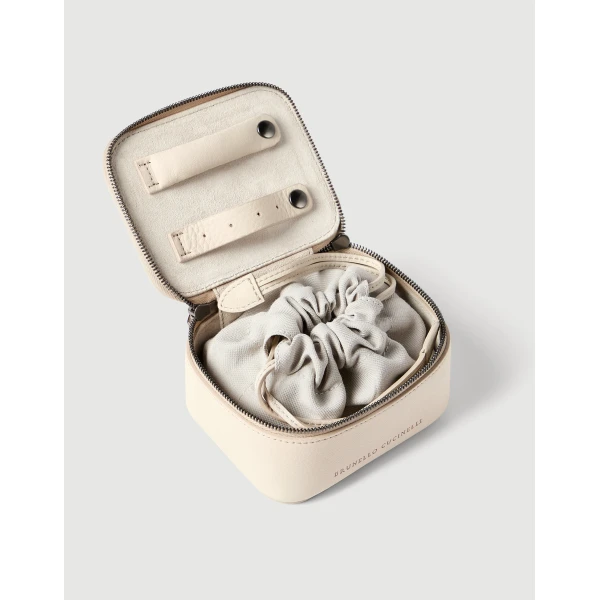 Brunello Cucinelli Calfskin jewelry box with monili in Ivory, view 3 | Accessories | Coveti