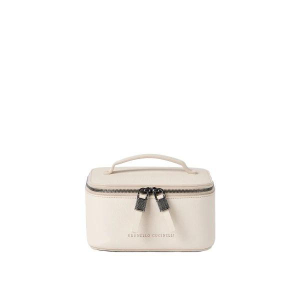 Brunello Cucinelli Calfskin jewelry box with monili in Ivory | Accessories | Coveti