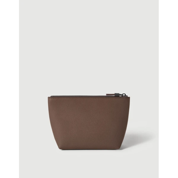 Brunello Cucinelli Calfskin pouch with monili in Brown Gianduia, view 2 | Wallets & Purses | Coveti