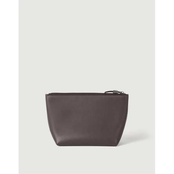 Brunello Cucinelli Calfskin pouch with monili in Rust Brown, view 2 | Wallets & Purses | Coveti