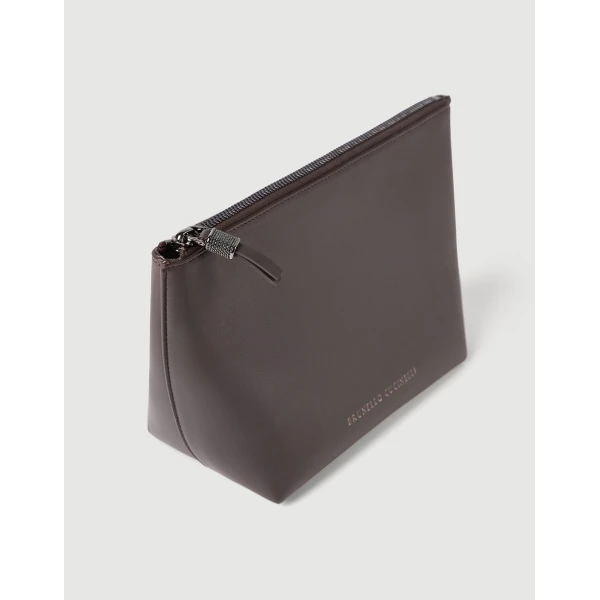 Brunello Cucinelli Calfskin pouch with monili in Rust Brown, view 3 | Wallets & Purses | Coveti