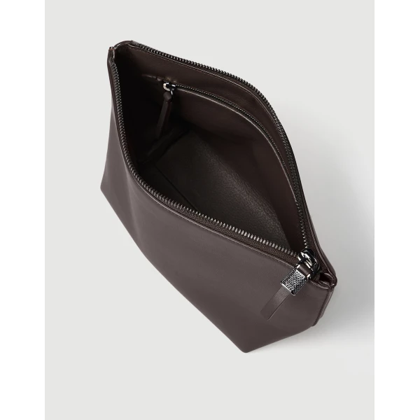 Brunello Cucinelli Calfskin pouch with monili in Rust Brown, view 4 | Wallets & Purses | Coveti