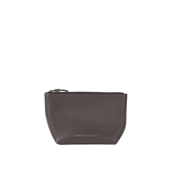 Calfskin pouch with monili in Rust Brown