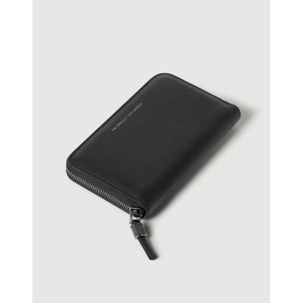 Brunello Cucinelli Calfskin wallet with monili in Black, view 3 | Wallets & Purses | Coveti
