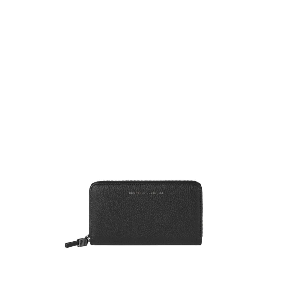 Brunello Cucinelli Calfskin wallet with monili in Black | Wallets & Purses | Coveti