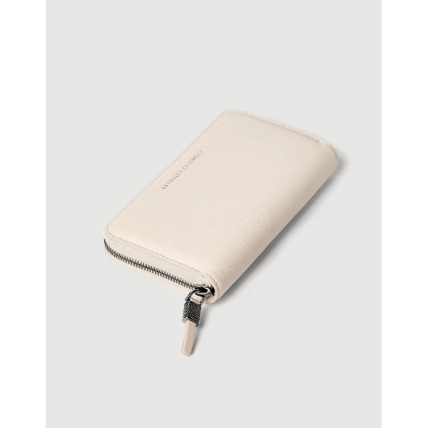 Brunello Cucinelli Calfskin wallet with monili in Ivory, view 3 | Wallets & Purses | Coveti
