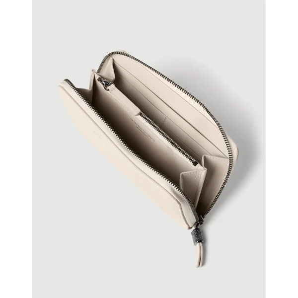 Brunello Cucinelli Calfskin wallet with monili in Ivory, view 4 | Wallets & Purses | Coveti