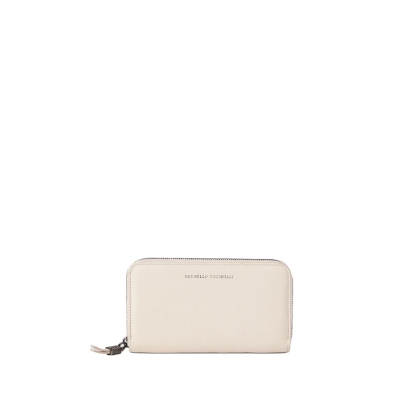 Brunello Cucinelli Calfskin wallet with monili in Ivory | Wallets & Purses | Coveti