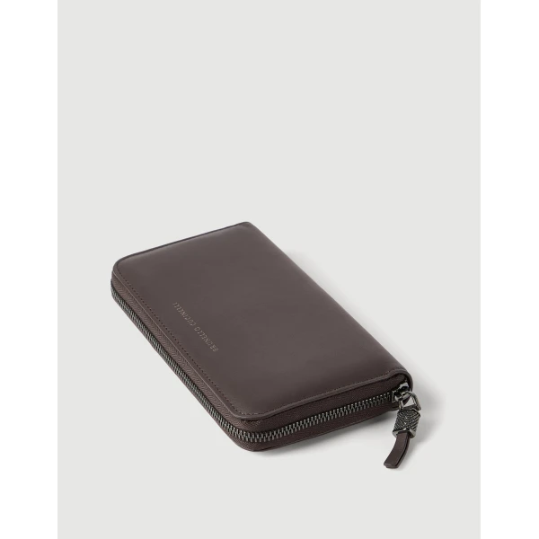 Brunello Cucinelli Calfskin wallet with monili in Rust Brown, view 3 | Wallets & Purses | Coveti