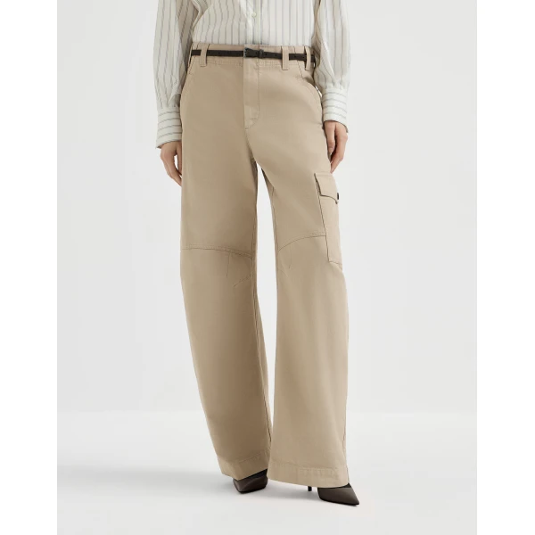 Brunello Cucinelli Canvas cargo barrel trousers in Beige