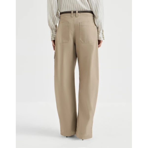 Brunello Cucinelli Canvas cargo barrel trousers in Beige
