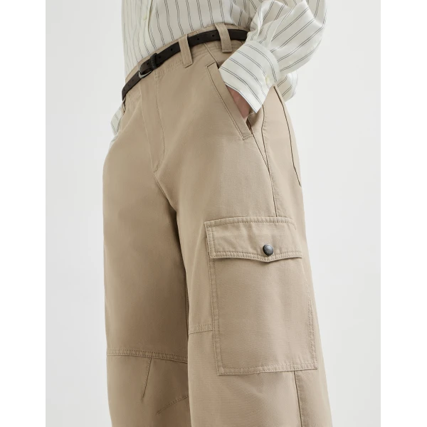 Brunello Cucinelli Canvas cargo barrel trousers in Beige