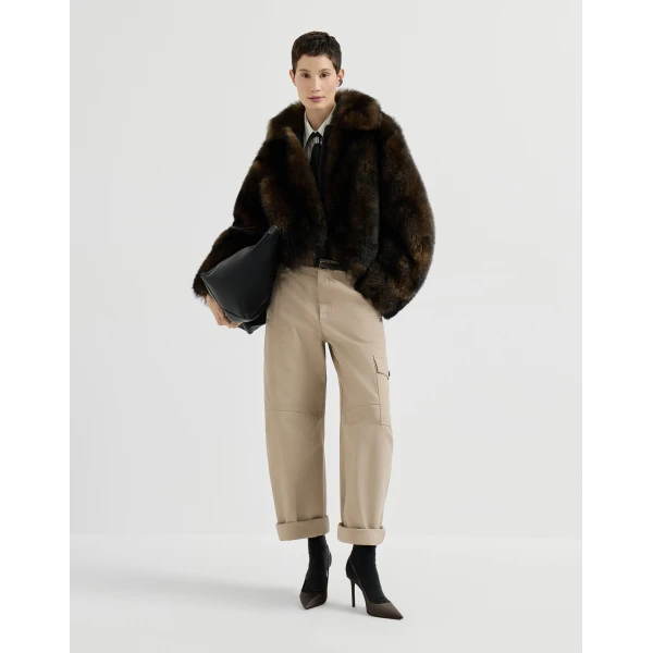 Brunello Cucinelli Canvas cargo barrel trousers in Beige