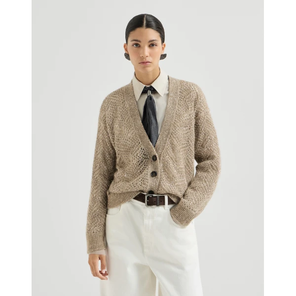 Cardigan Dazzling Abstract Leaf in Light Brown - Image 2