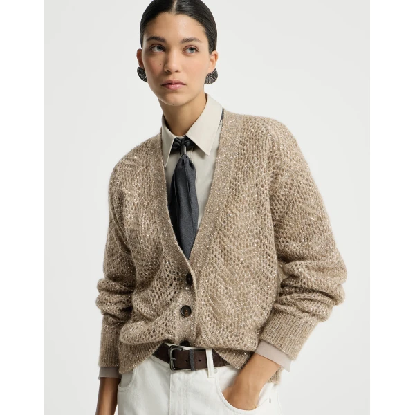 Cardigan Dazzling Abstract Leaf in Light Brown - Image 5