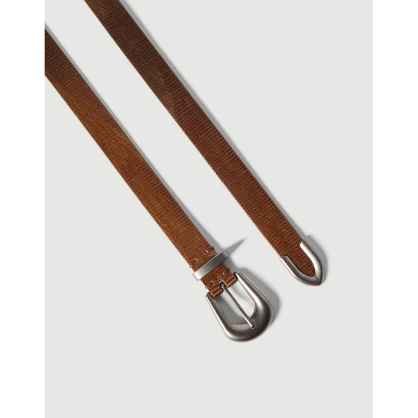 Brunello Cucinelli Carved leather belt in Light Brown, view 2 | Belts | Coveti