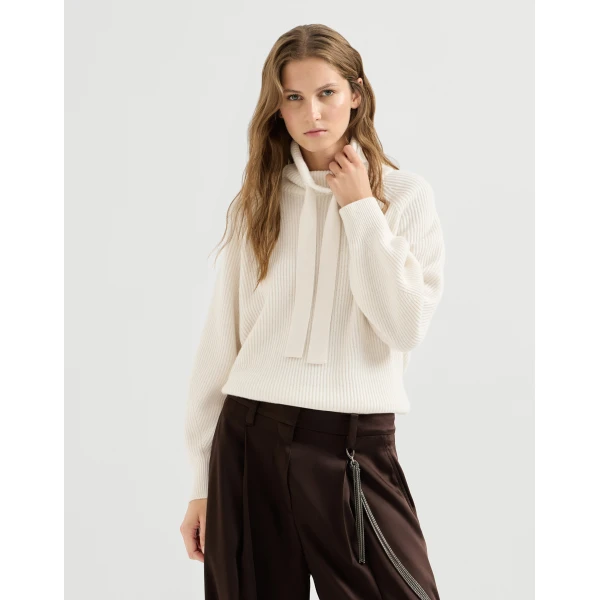 Brunello Cucinelli Cashmere English rib sweater in Butter, view 2 | Sweaters | Coveti
