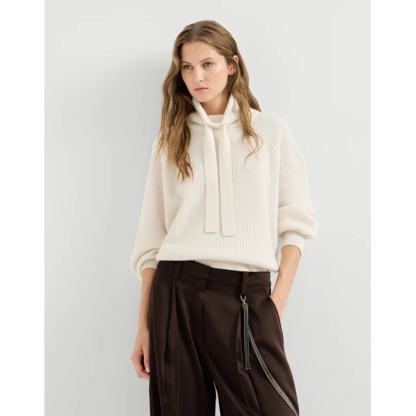 Brunello Cucinelli Cashmere English rib sweater in Butter, view 5 | Sweaters | Coveti