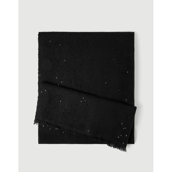 Brunello Cucinelli Cashmere and silk Diamond yarn scarf in Black, view 2 | Scarves | Coveti