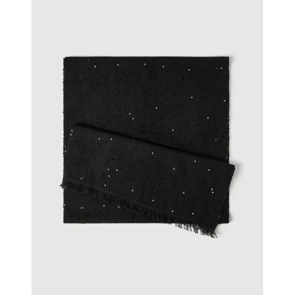 Brunello Cucinelli Cashmere and silk Diamond yarn scarf in Black, view 2 | Scarves | Coveti