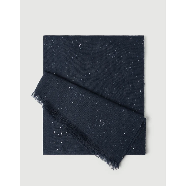 Brunello Cucinelli Cashmere and silk Diamond yarn scarf in Blue, view 2 | Scarves | Coveti