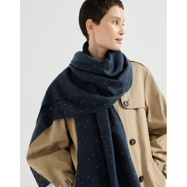 Brunello Cucinelli Cashmere and silk Diamond yarn scarf in Blue, view 4 | Scarves | Coveti