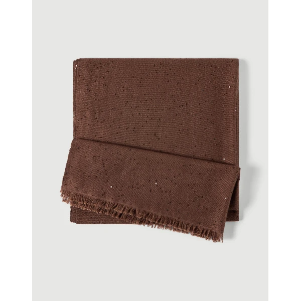 Brunello Cucinelli Cashmere and silk Diamond yarn scarf in Brown, view 2 | Scarves | Coveti