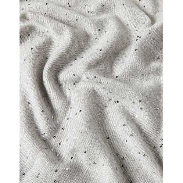 Brunello Cucinelli Cashmere and silk Diamond yarn scarf in Light Grey, view 3 | Scarves | Coveti