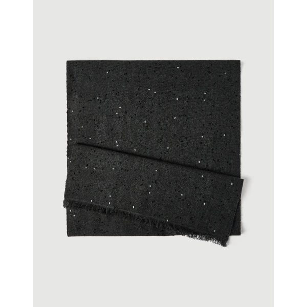 Brunello Cucinelli Cashmere and silk Diamond yarn scarf in Lignite Grey, view 2 | Scarves | Coveti
