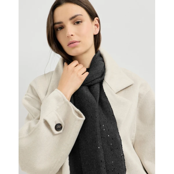 Brunello Cucinelli Cashmere and silk Diamond yarn scarf in Lignite Grey, view 4 | Scarves | Coveti