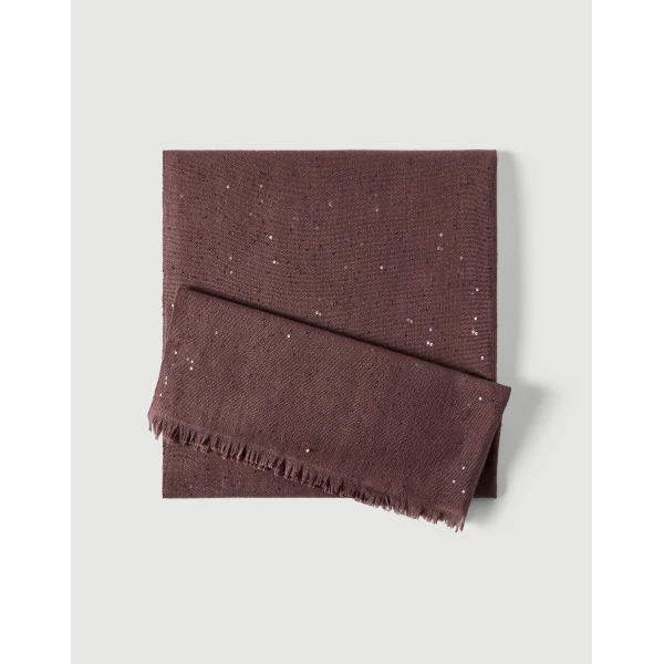 Brunello Cucinelli Cashmere and silk Diamond yarn scarf in Mauve, view 2 | Scarves | Coveti
