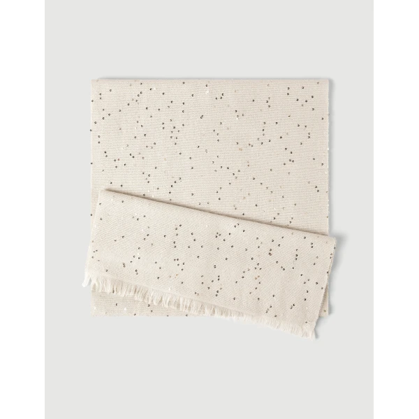 Brunello Cucinelli Cashmere and silk Diamond yarn scarf in Oyster, view 2 | Scarves | Coveti