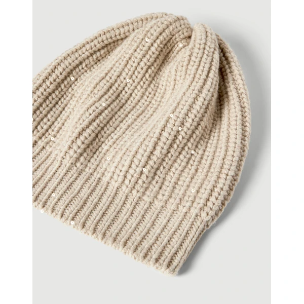Brunello Cucinelli Cashmere and silk beanie in Beige, view 2 | Hats | Coveti