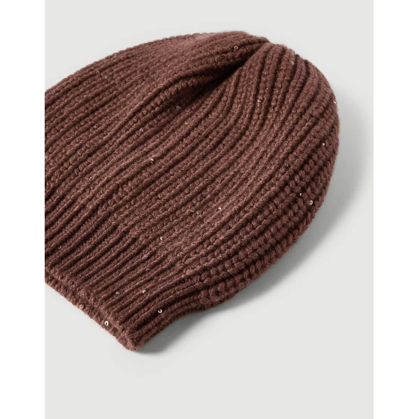 Brunello Cucinelli Cashmere and silk beanie in Brown, view 2 | Hats | Coveti