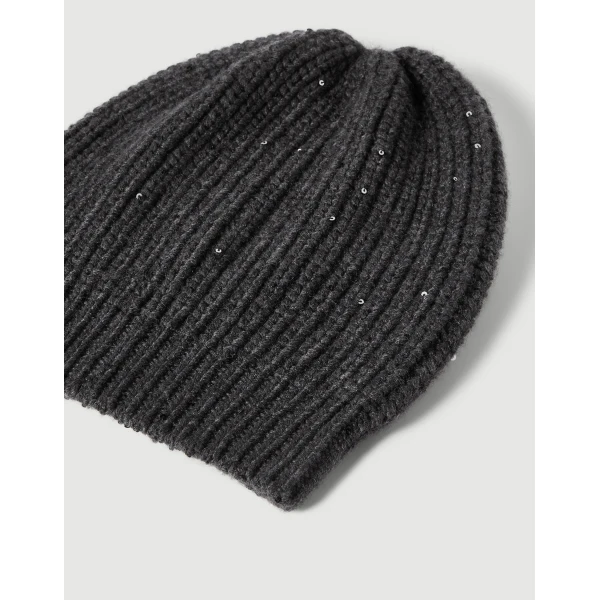 Brunello Cucinelli Cashmere and silk beanie in Lignite Grey, view 2 | Hats | Coveti