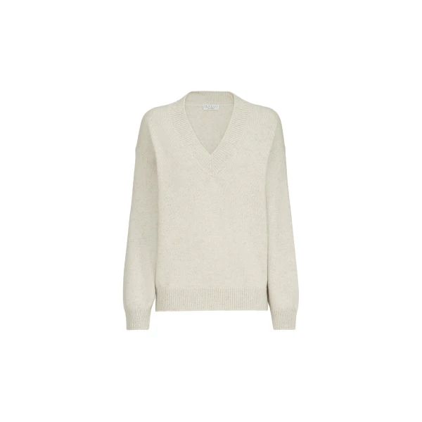 Cashmere and silk diamond yarn sweater in Ivory