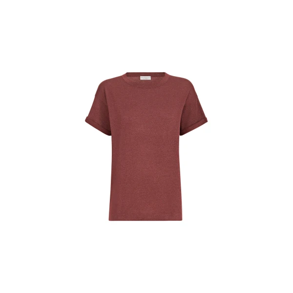Cashmere and silk knit T-shirt in Ruby