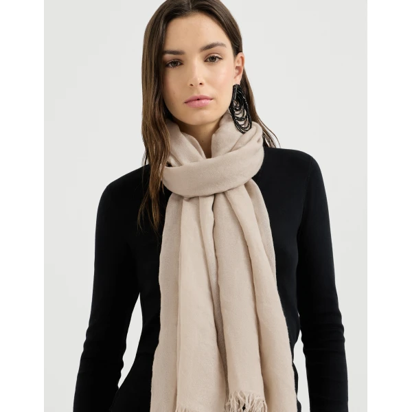 Brunello Cucinelli Cashmere and silk scarf in Beige, view 4 | Scarves | Coveti
