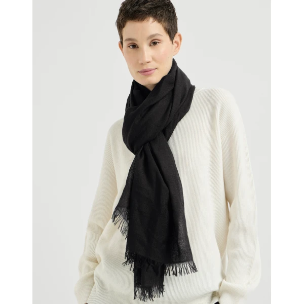 Brunello Cucinelli Cashmere and silk scarf in Black, view 4 | Scarves | Coveti