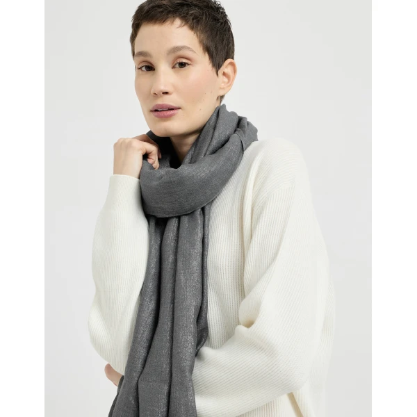 Brunello Cucinelli Cashmere and silk scarf in Lead, view 4 | Scarves | Coveti